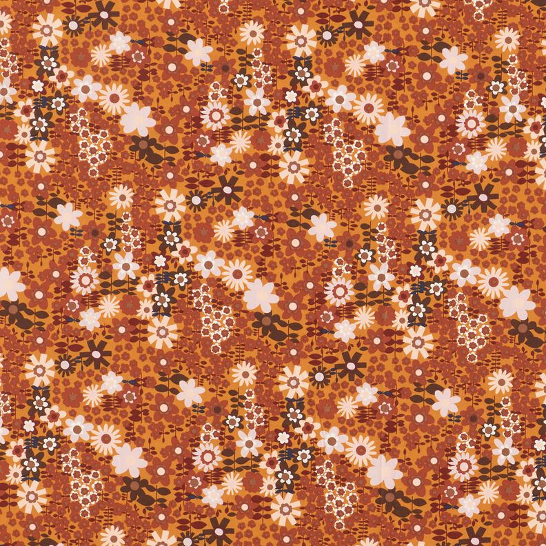 bomullspoplin geometriska blommor – currygul/mörkbrun,  image number 1