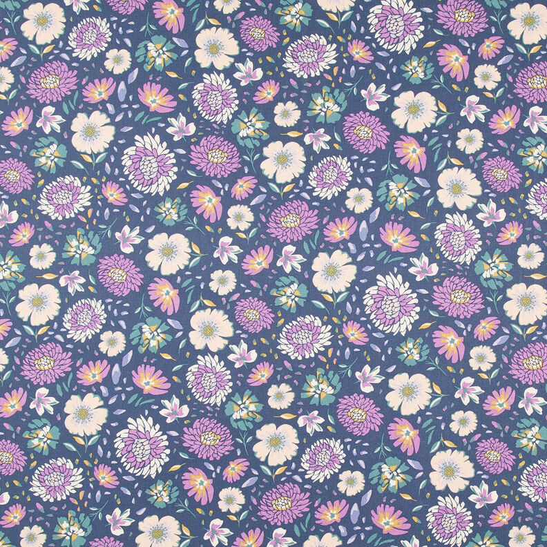 Linne- och viskosblandning blommor – marinblått,  image number 1