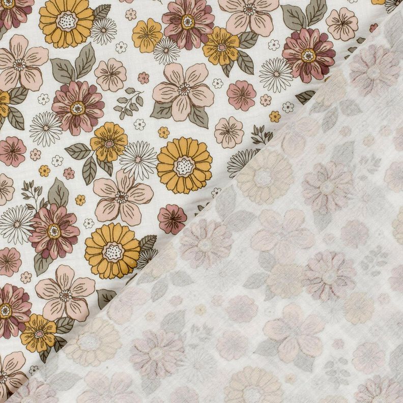 Muslin/Dubbel-krinkelväv retro-blommor – vit, image number 4