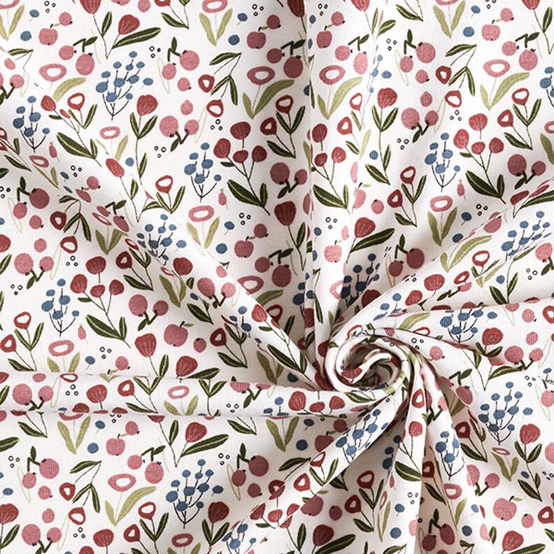 Bomullsjersey Blomsteräng med äpplen – yllevit, image number 3