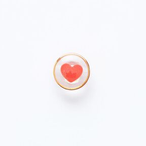 Hjärtformad knapp med ögla och guldfärgad kant [ Ø 11 mm ] – rött/guld, 