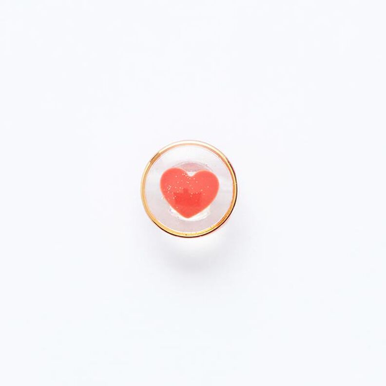 Hjärtformad knapp med ögla och guldfärgad kant [ Ø 11 mm ] – rött/guld,  image number 1