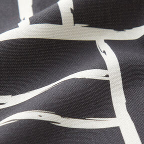 Dekorationstyg Halvpanama abstrakt rutnät – elfenbensvit/svart, 