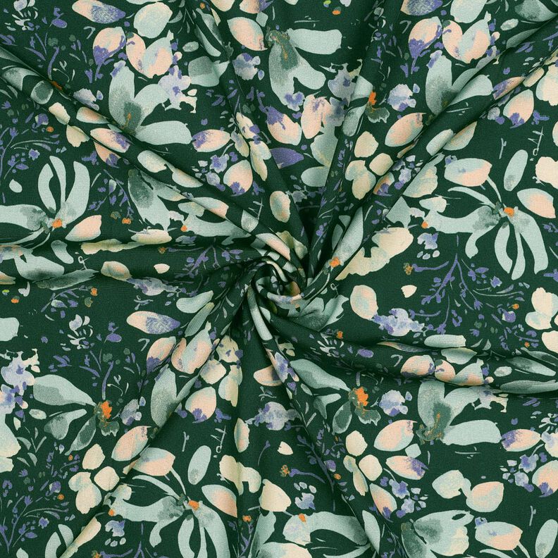 Viskostyg Vårblommor digitaltryck – mörkgrön/ljus mint,  image number 3