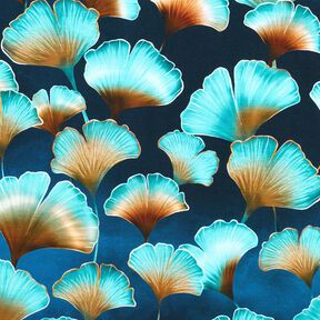 Bomullsjersey Ginkgo | Glitzerpüppi – svartblå/pepparmynta, 