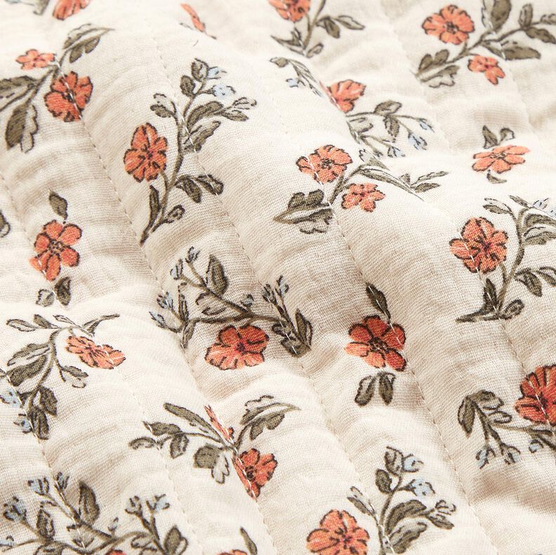 Muslin Quiltat tyg romantiska blommor – yllevit/ljus bärfärg,  image number 3