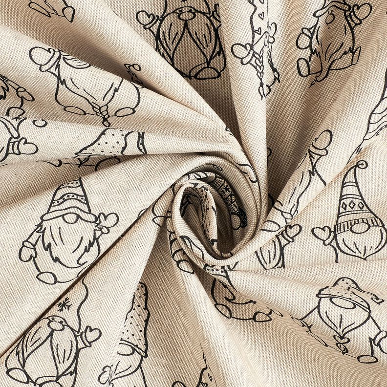 Dekorationstyg Halvpanama festliga tomtar – natur/svart,  image number 3