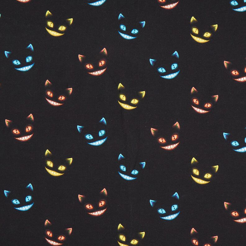 French Terry Sommarsweat leende katt Digitaltryck – svart/färgmix,  image number 1