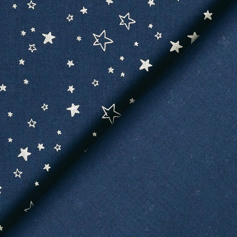 Bomullstyg Poplin Folietryck Julstjärnor – nattblå/silvermetallic,  image number 4