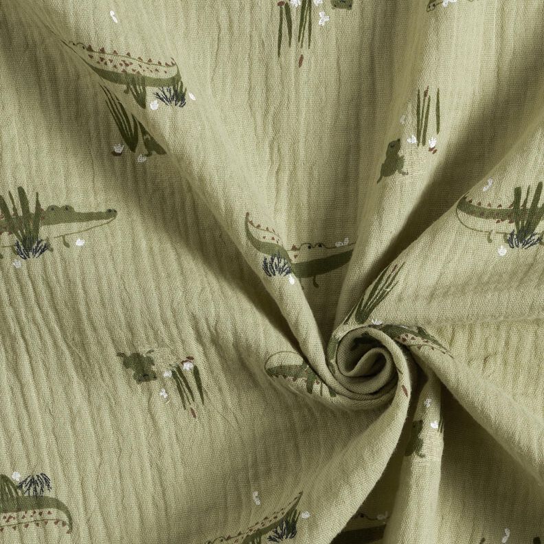 Muslin/Dubbel-krinkelväv Krokodiler och grodor – vass,  image number 3
