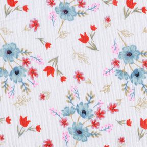 Muslin/Dubbel-krinkelväv Vårblommor med tulpaner – vit/brandgul, 