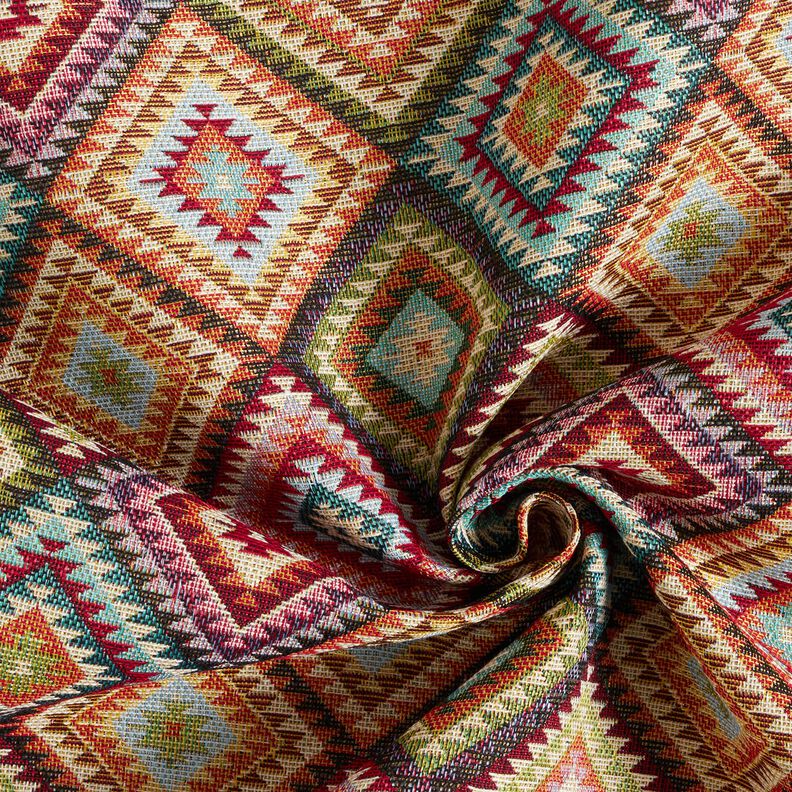 Dekorationstyg Gobeläng romber i sicksack – ljusbeige/kaminrött, image number 3
