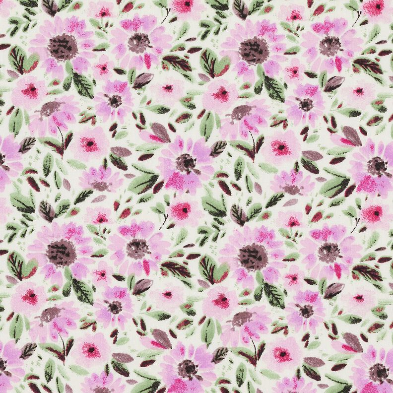 bomullspoplin blomsterhav – pastellviolett/vit,  image number 1