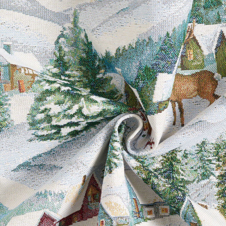 Dekorationstyg Gobeläng Vinterlandskap – elfenbensvit/ljus turkos, image number 3