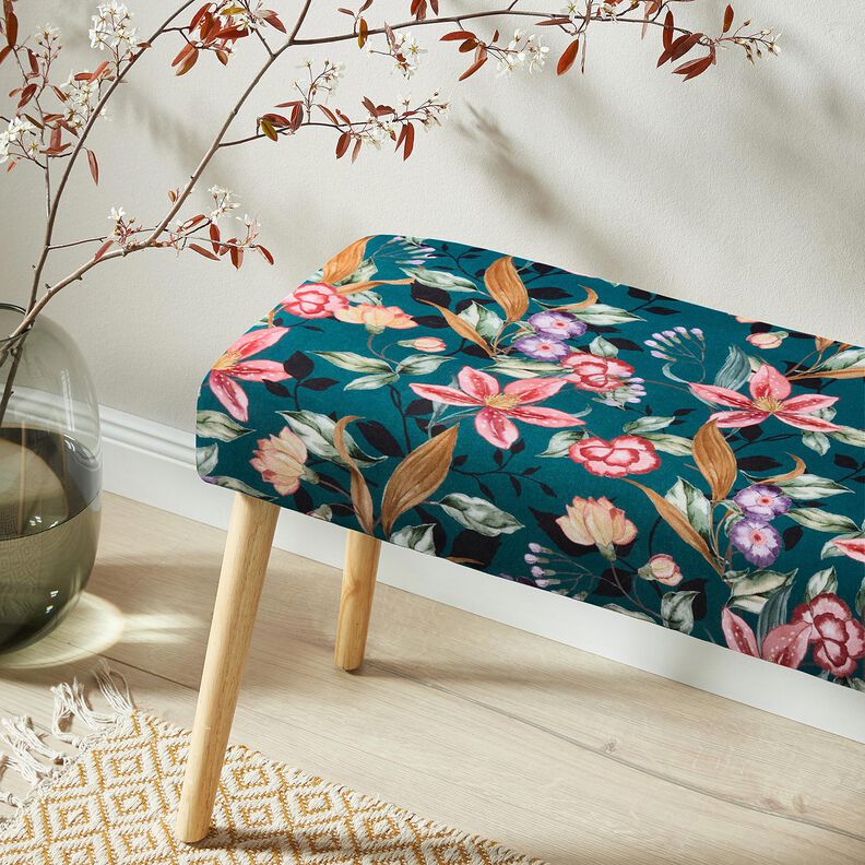 Dekorationssammet eleganta blommor &ndash; petrol/pink,  image number 5