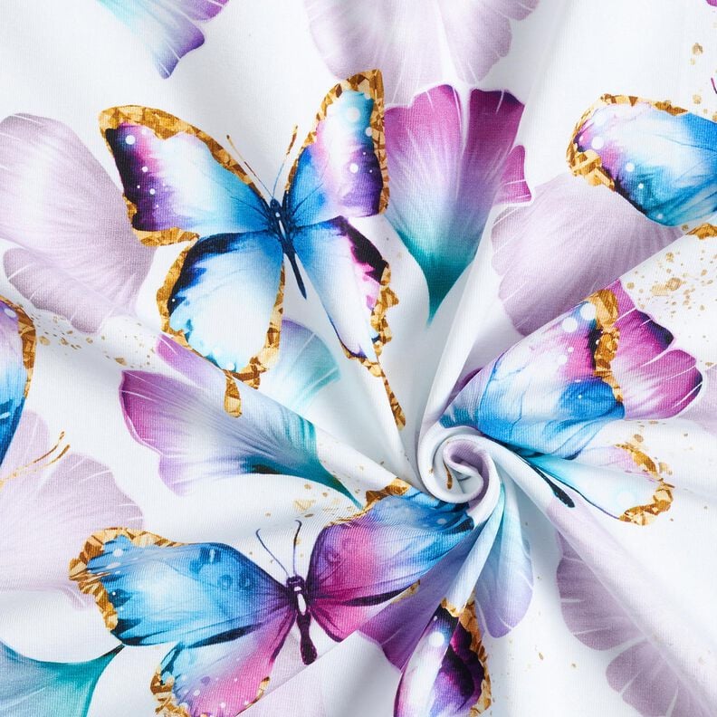 Bomullsjersey ginkgo-fjärilar | Glitzerpüppi  – vit,  image number 3