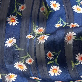 Chiffong Satinränder & Blommor – marinblått, 