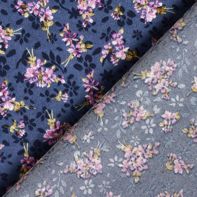 Stretch Satin Jacquard Blombuketter – marinblå,  image number 4