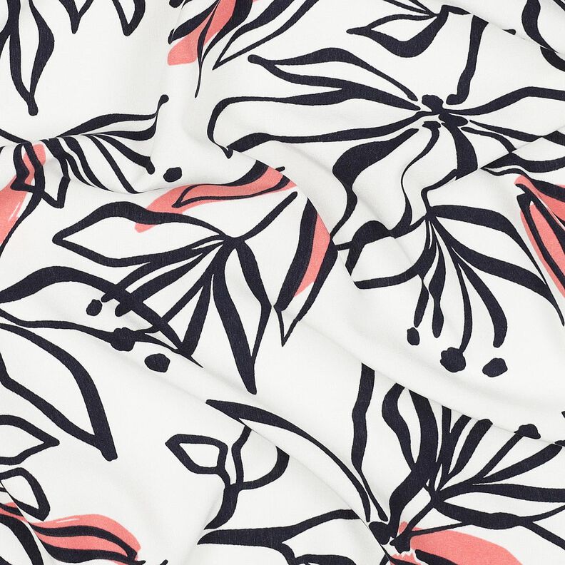 Tunt stretchtyg abstrakta liljor &ndash; vit/hummer,  image number 2