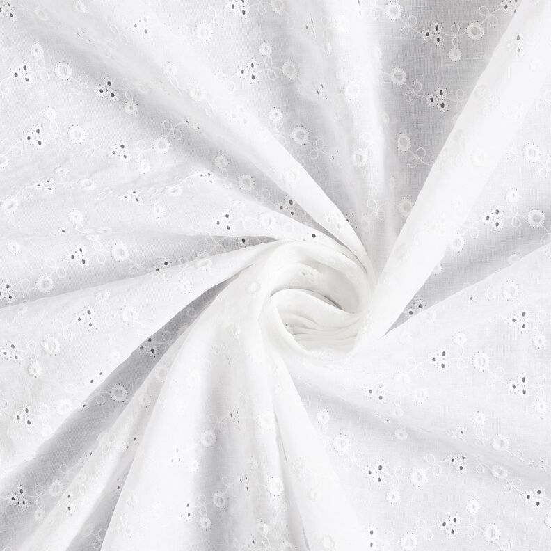 Bomullsbatist Engelskt broderi Småblommor – vit,  image number 5
