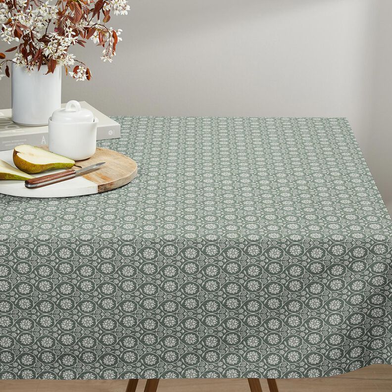 Bomullstyg Kretong Blommor och rankor – vass/vit,  image number 8
