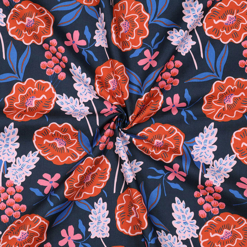 Bomullspoplin Fresh Flowers | Nerida Hansen – nattblå,  image number 3