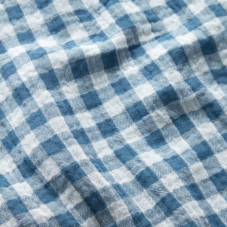 Muslin/Dubbel-krinkelväv vichyrutig garnfärgad – jeansblå/vit,  image number 3