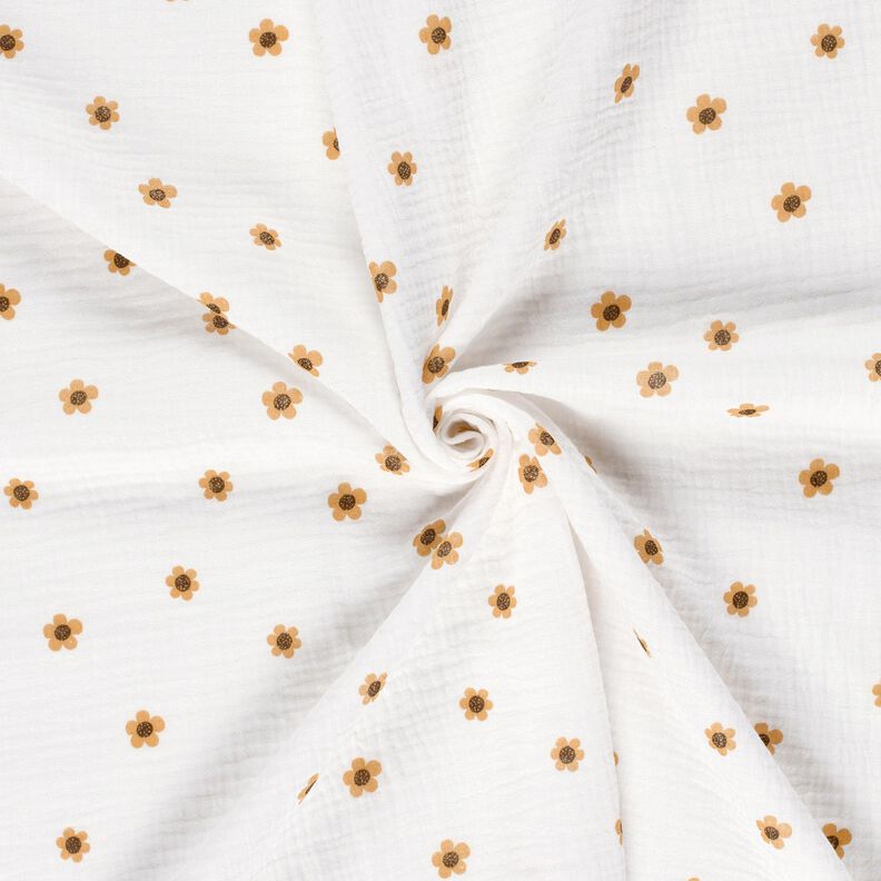 Muslin/Dubbel-krinkelväv Solrosor – elfenbensvit/gammalguld, image number 3