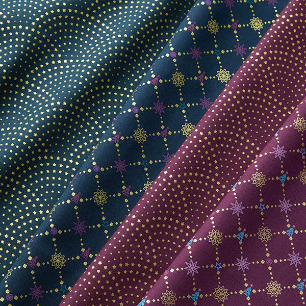 Bomullstyg Poplin julinspirerade romber – aubergine/guld, image number 5