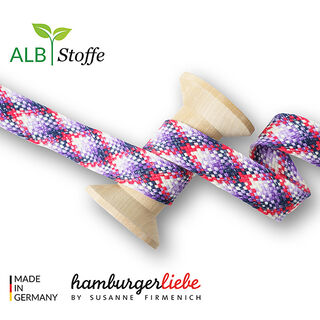 GOTS Ekologisk flätad snodd TWIST ME Check [24 mm] | Albstoffe – vit/lila, 
