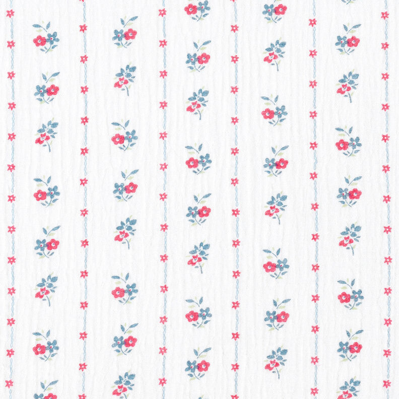 Muslin/Dubbel-krinkelväv Traditionella blommor | by Poppy vit/hallon,  image number 1