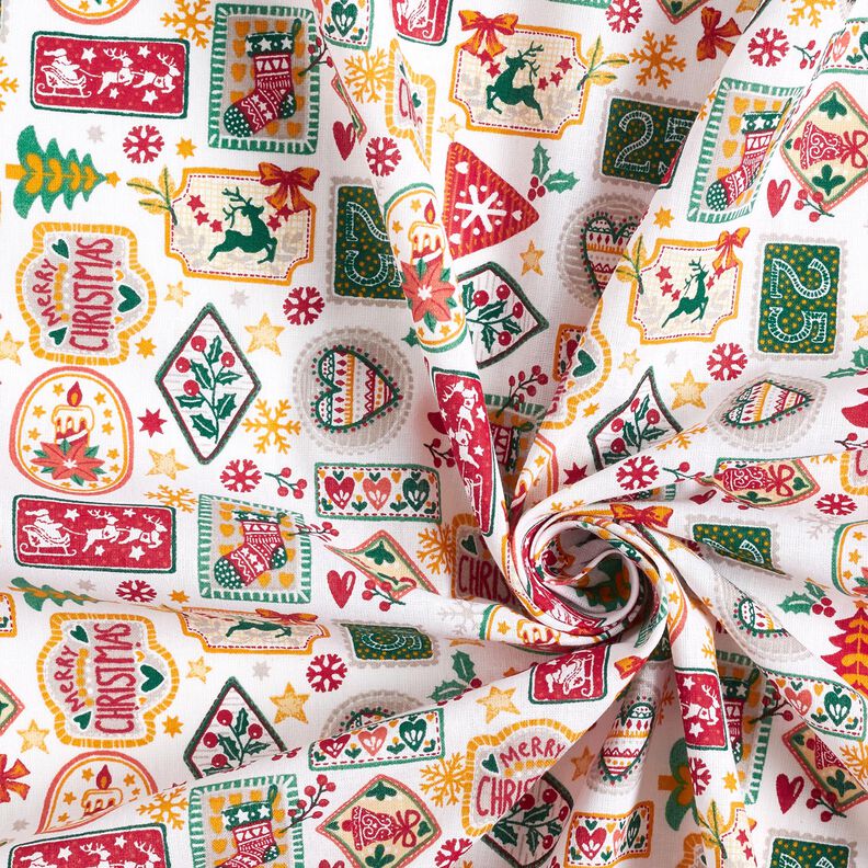 Bomullstyg Poplin julbilder – vit/karminröd,  image number 3