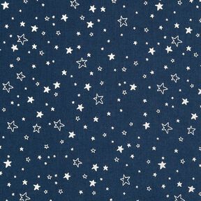 Bomullstyg Poplin Folietryck Julstjärnor – nattblå/silvermetallic, 
