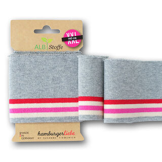 GOTS Ribbade muddar CUFF ME COLLEGE [ 140 cm | 7,5 cm ] | Albstoffe – grått/signalrött, 