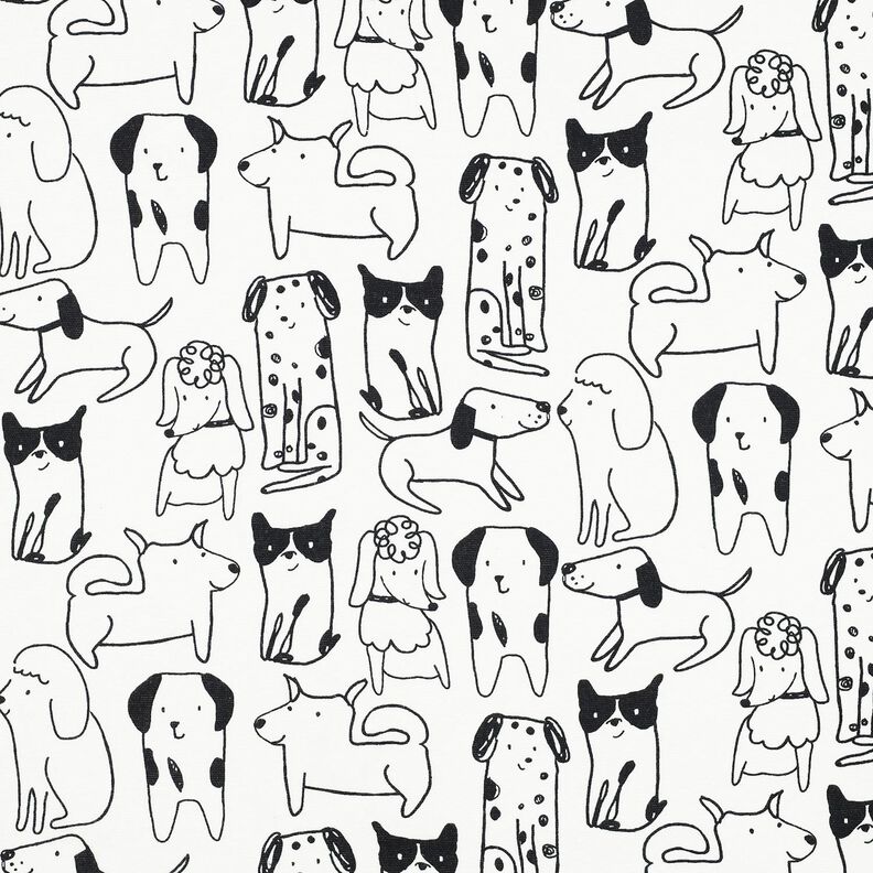 Bomullsflanell hundar | Poppy Fabrics – vit/svart,  image number 1