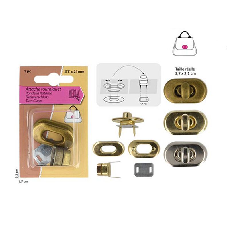 Fecho giratório [ 2,1 x 3,7 cm ] – gammalt guld metallisk,  image number 2