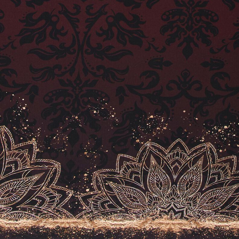BomullsjerseyBrodyrtyg mandala med guldprickar | Glitzerpüppi – svartbrun/guld,  image number 1