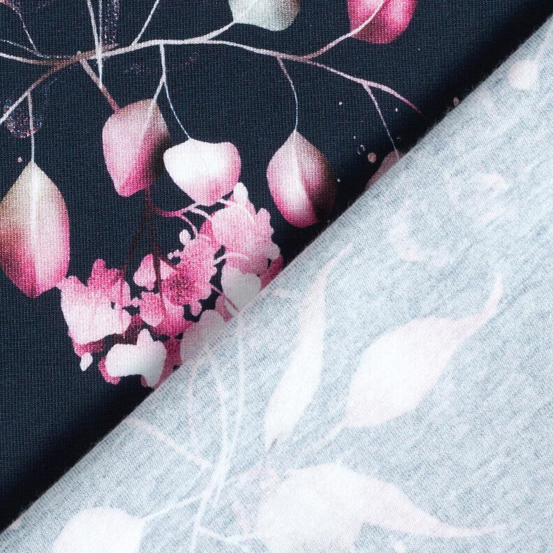 Bomullsjersey eukalyptus och hortensior | Glitzerpüppi – nattblå/rosa,  image number 4