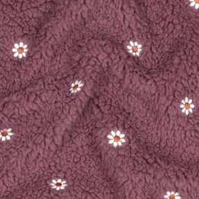 Teddyplysch broderade småblommor | Poppy Fabrics – mörk gammelrosa, 