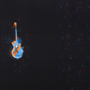 Bomullsjersey Panel gitarr | Glitzerpüppi – svart/brandgul, 