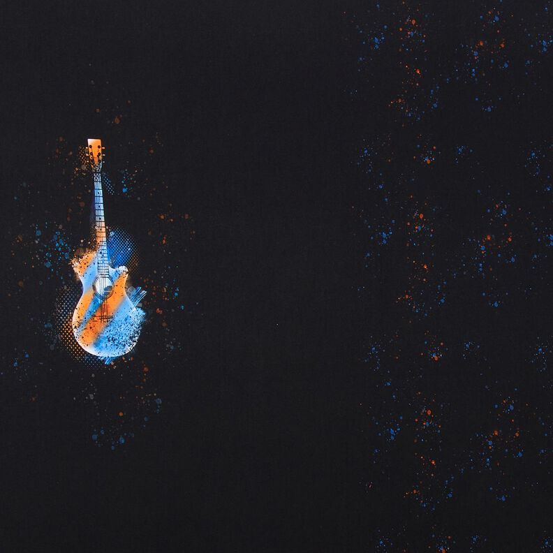 Bomullsjersey Panel gitarr | Glitzerpüppi – svart/brandgul,  image number 1