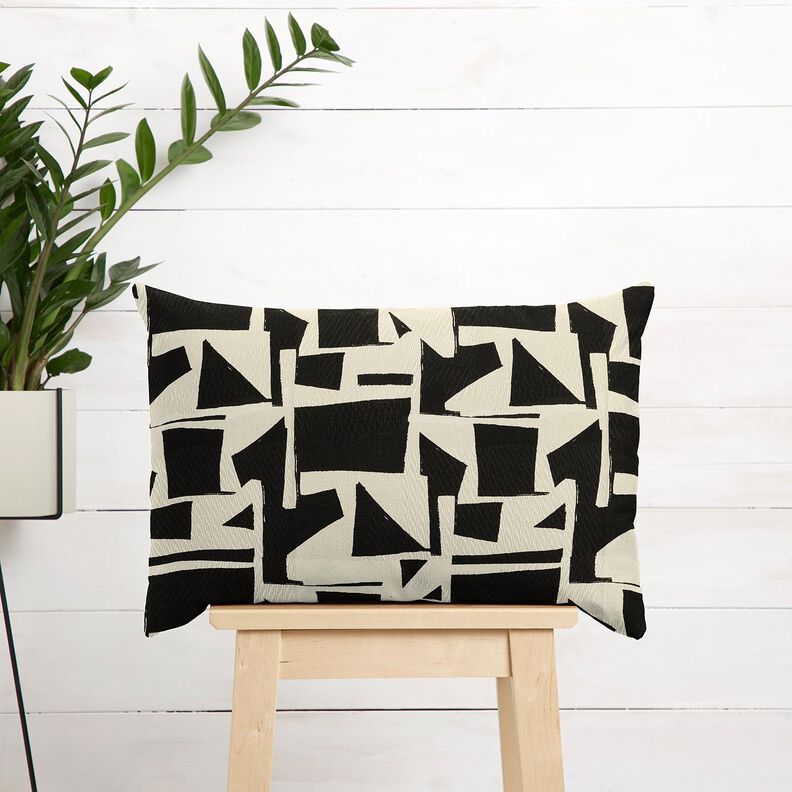 Dekorationstyg Jacquard Abstrakt struktur – svart/yllevit,  image number 7