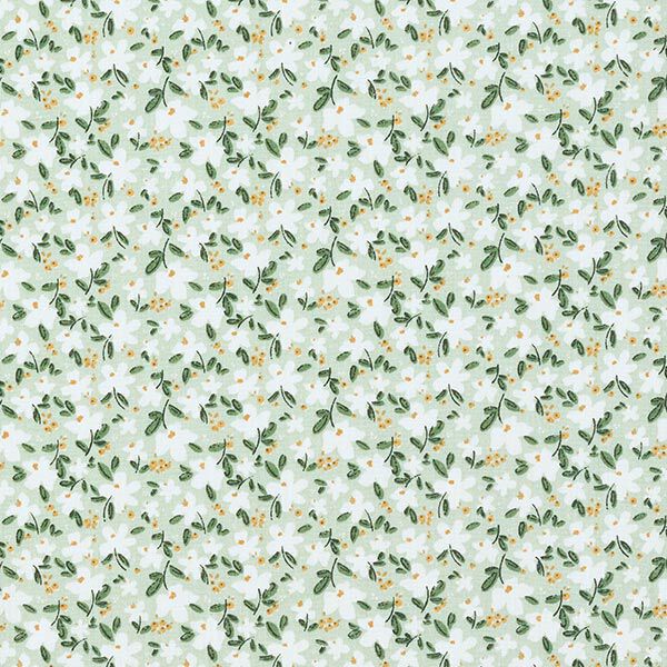 ekologisk bomullspoplin fina blommor – ljus mint,  image number 1