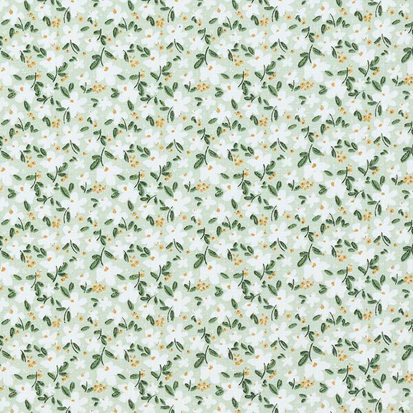 ekologisk bomullspoplin fina blommor – ljus mint, image number 1