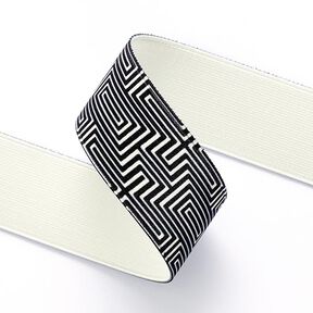 Resårband Labyrint  [ 3,5 cm ] – svart/vit, 
