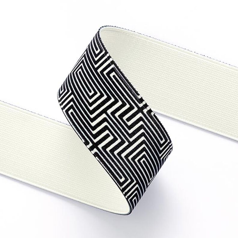 Resårband Labyrint  [ 3,5 cm ] – svart/vit,  image number 2