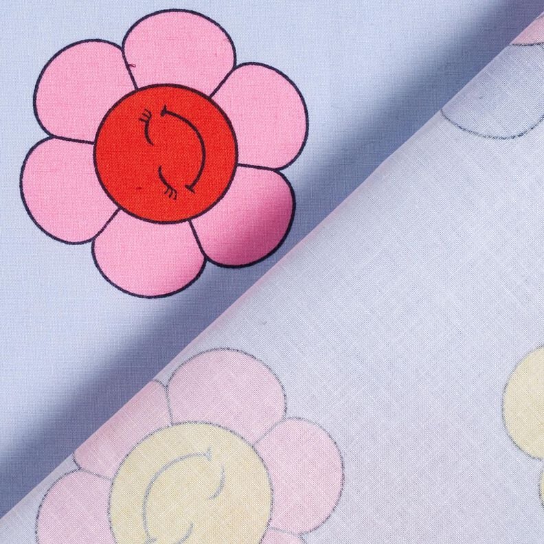 Behandlad bomull Glada blommor | Poppy Fabrics – babyblått/rosa, image number 5