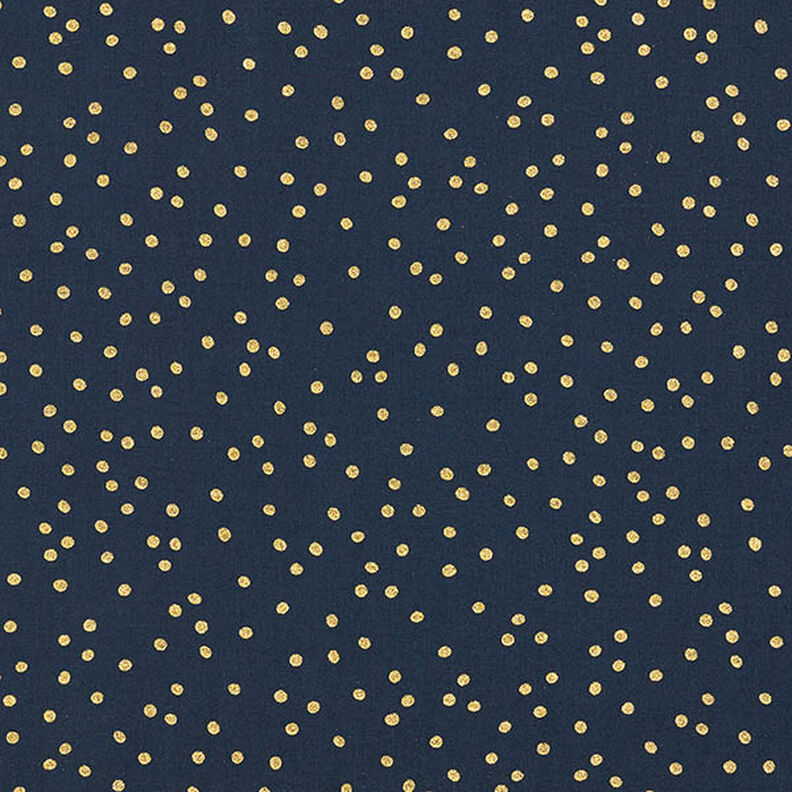 Bomullstyg Poplin fina prickar – nattblå/guld, image number 1