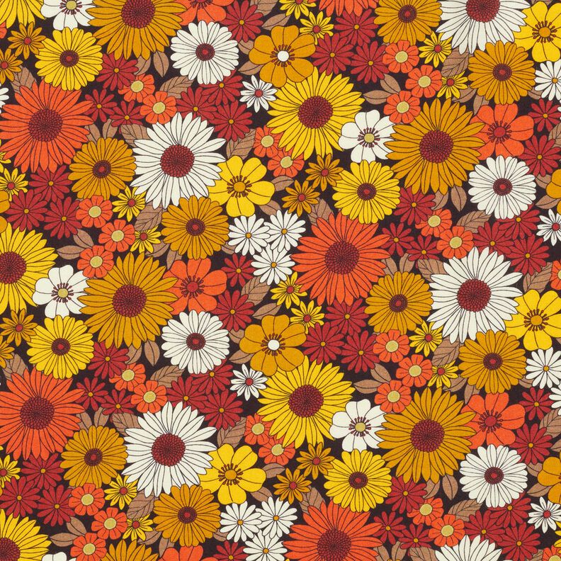 Viskostyg Sommarblommor – solgult/svart,  image number 1