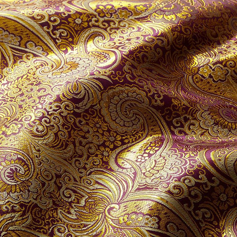Jacquard för kläder Metallic paisley – lila/guld,  image number 2
